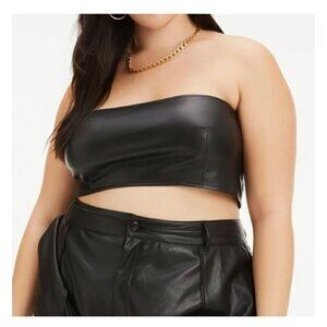 NWT Good American Black Better than Leather Bandeau Top - Size 1 (Small)